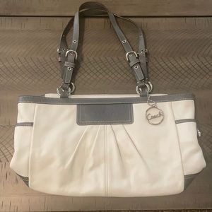 Coach white and gray leather tote